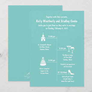 Invitación a la línea de tiempo del Boda Verde azu