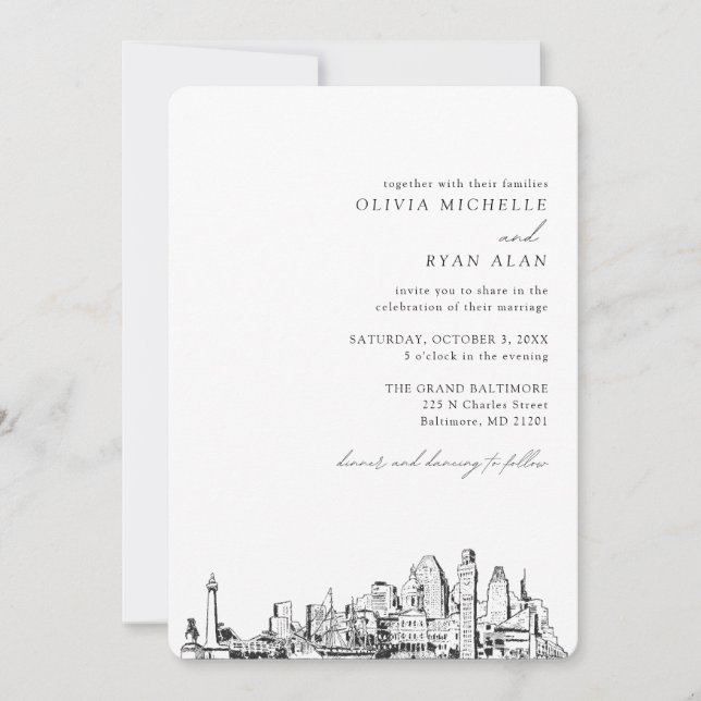 Invitación a la línea elegante del Boda Baltimore (Anverso)