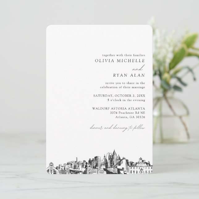 Invitación a la línea elegante del Boda de Atlanta (Anverso de pie)