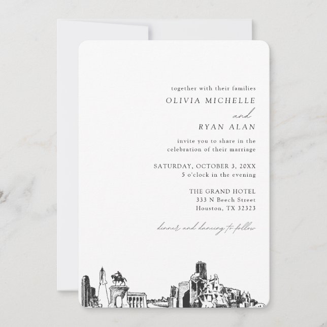 Invitación a la línea elegante del Boda de Houston (Anverso)