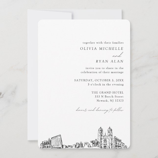 Invitación a la línea elegante del Boda Newark (Anverso)