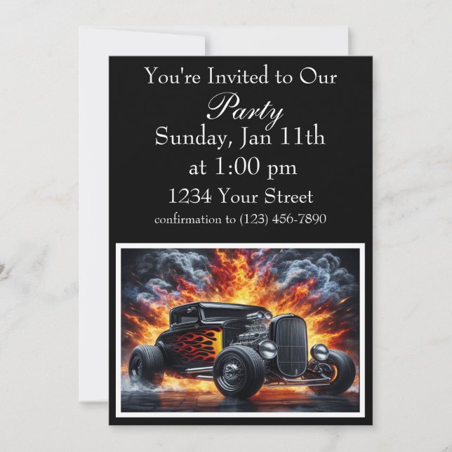 Invitación a la llama del Fiesta de Hot Rod (Anverso)