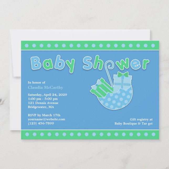 Invitación a la Llanura Azul Verde Baby Shower (Anverso)