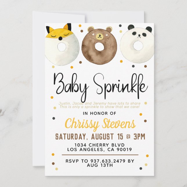 Invitación a la lluvia de bebé Animal Donut (Anverso)
