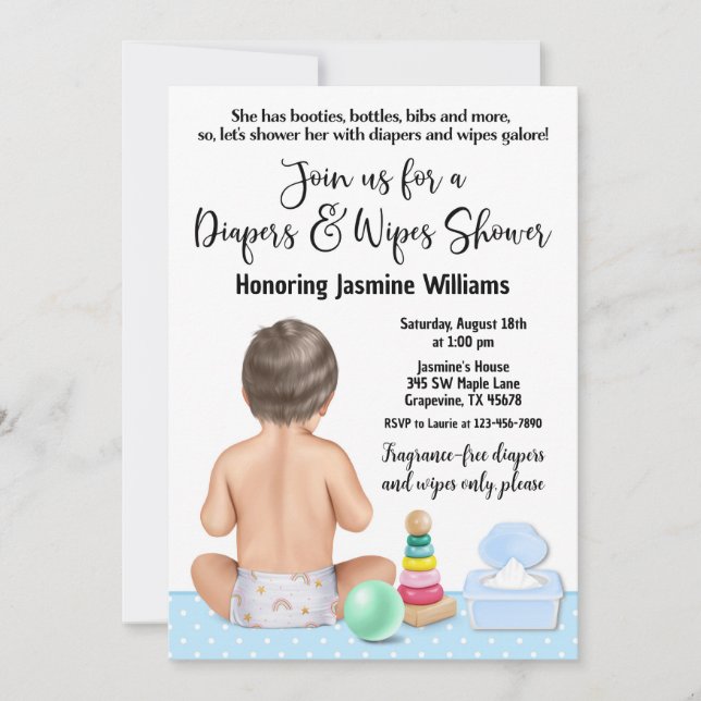 Invitación a la lluvia de pañales para niño (Anverso)