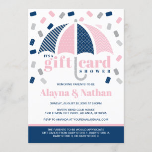Invitación a la lluvia de regalos en azul y rosa