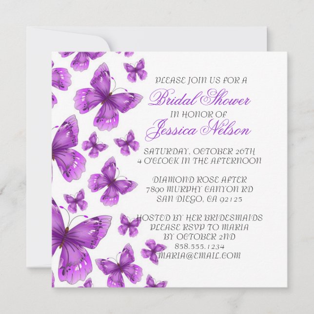 Invitación a la lujosa ducha de mariposa Purple El (Anverso)