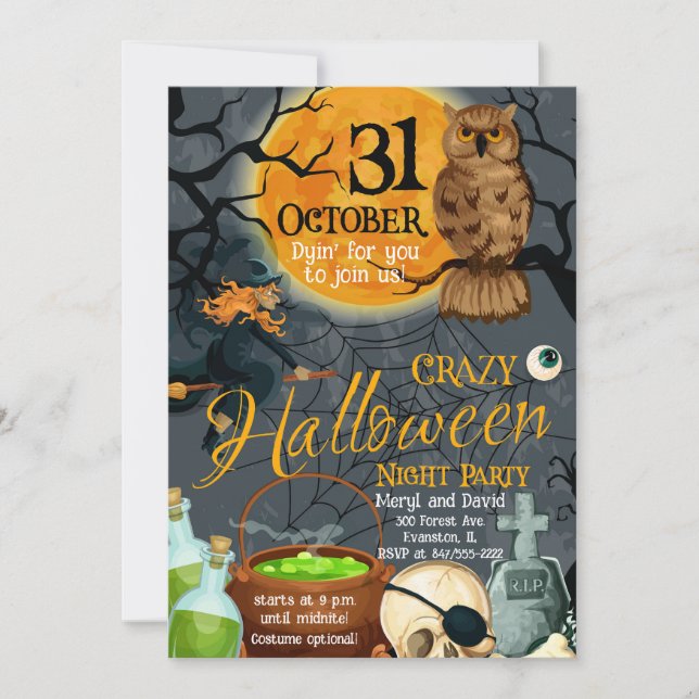 invitación a la luna de halloween y a la fiesta de (Anverso)