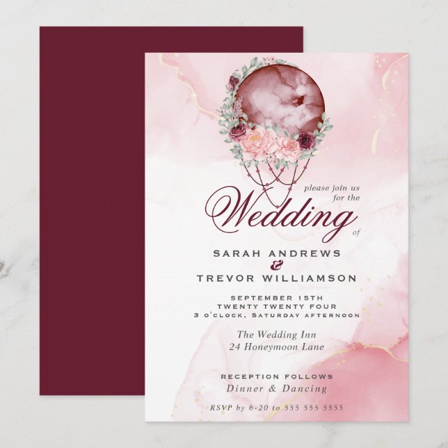 Invitación a la luna de miel de Boho Boda Pink Mar (Anverso / Reverso)
