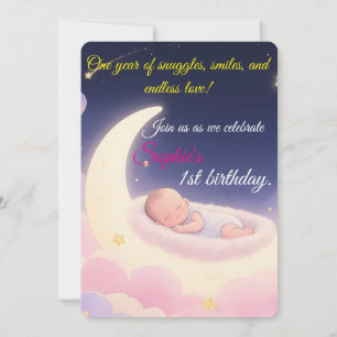Invitación a la luna de primer cumpleaños y a las