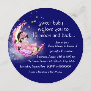 Invitación A la luna y a Baby Shower trasero