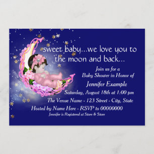 Invitación A la luna y a la espalda Baby Shower