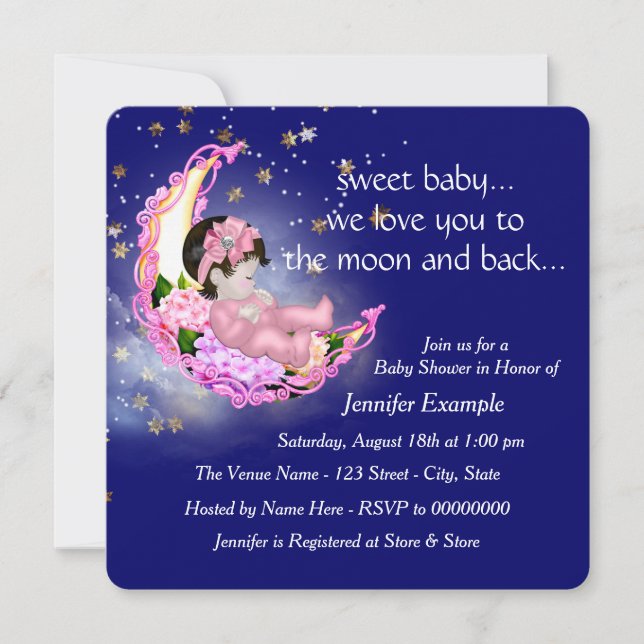 Invitación A la luna y al Baby Shower posterior (Anverso)