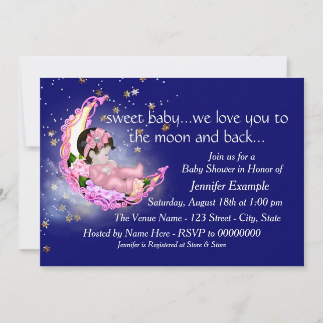 Invitación A la luna y al Baby Shower posterior (Anverso)