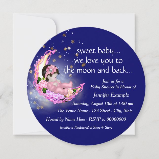 Invitación A la luna y al Baby Shower posterior (Anverso)