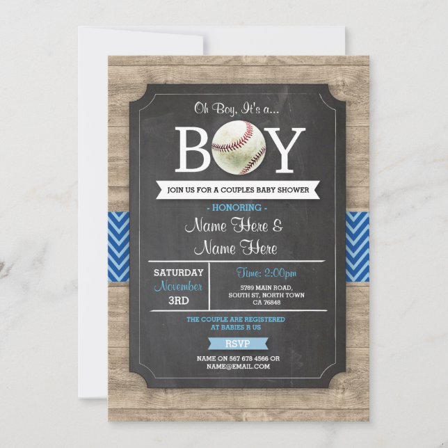 Invitación a la madera deportiva Baby Shower Boy B (Anverso)