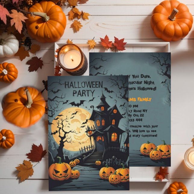 Invitación a la mansión de Halloween (Spooky halloween mansion haunted House halloween party invitation. )