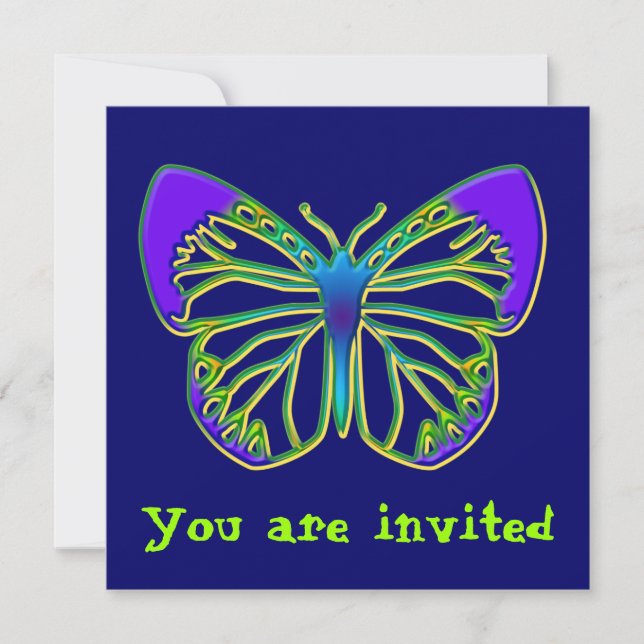 Invitación a la mariposa azul brillante (Anverso)