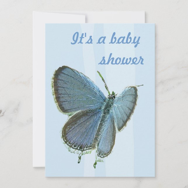 Invitación a la mariposa azul de Baby Shower (Anverso)