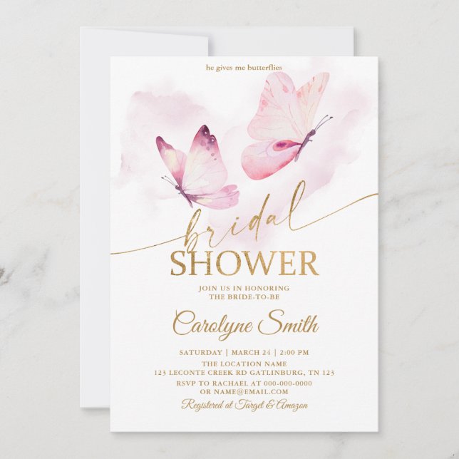Invitación a la mariposa con ducha de novia (Anverso)