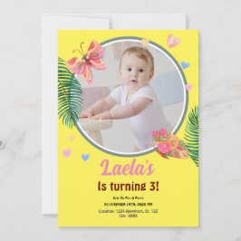 Invitación a la mariposa de cumpleaños amarilla co