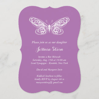 Invitación a la mariposa morada en la barba Mitzva