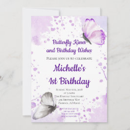 Invitación a la mariposa, primer cumpleaños, púrpu