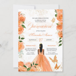Invitación a la mariposa Quinceanera Rosas de melo