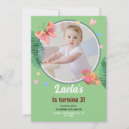 Invitación a la mariposa verde del primer cumpleañ