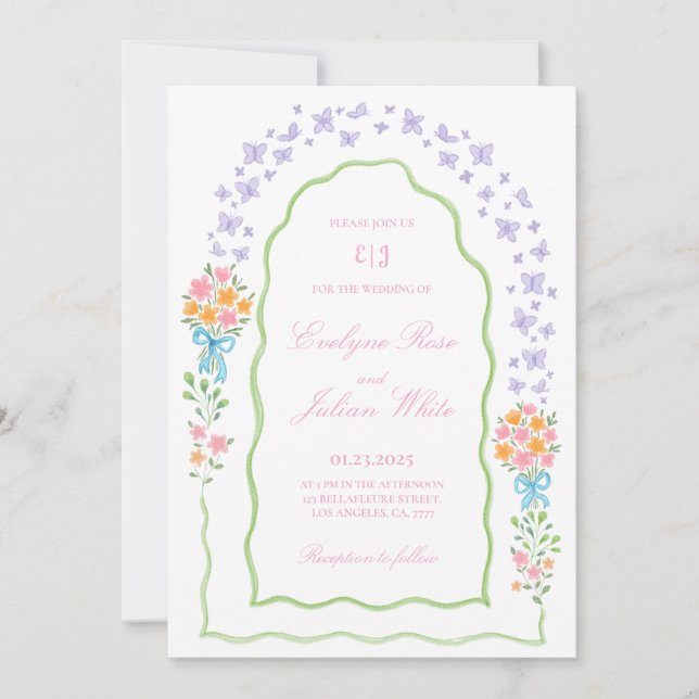 Invitación a la mariposa y a la boda floral (Anverso)