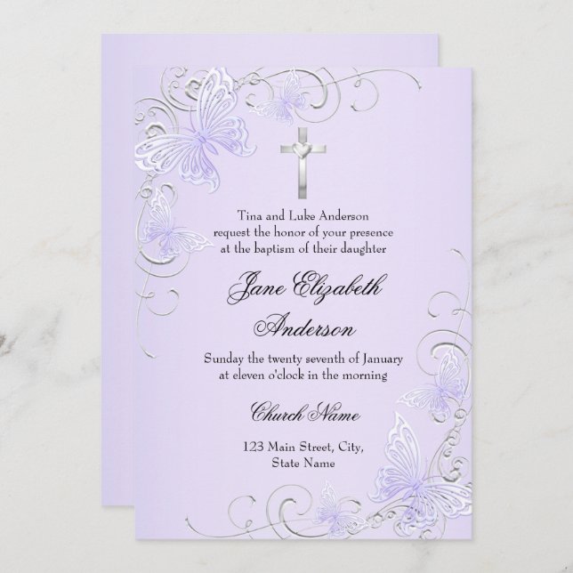 Invitación a la mariposa y al bautismo cruzado en  (Anverso / Reverso)