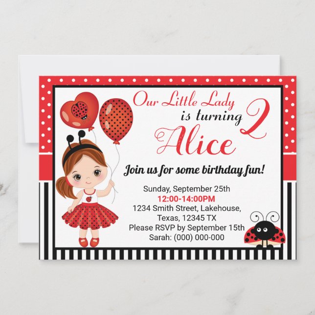 Invitación a la mariquita de cumpleaños con una ni (Anverso)