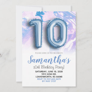 Invitación a la mármol azul por el décimo cumpleañ