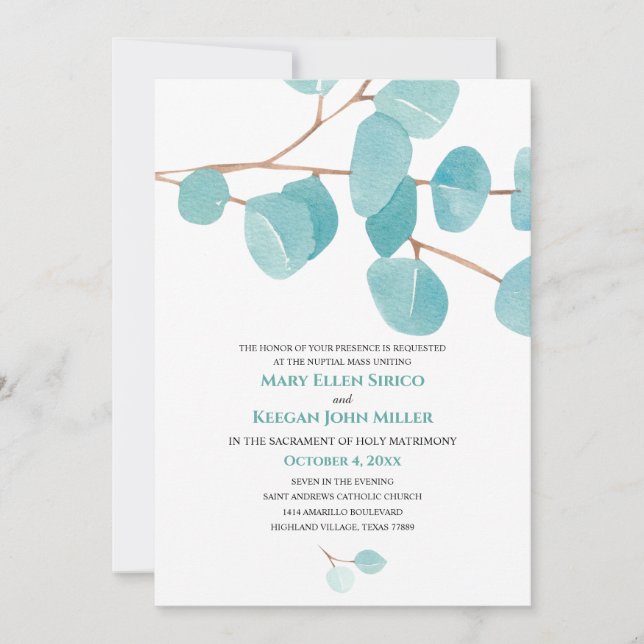 Invitación a la masa nupcial de eucalipto por colo (Anverso)