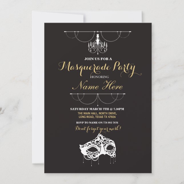 Invitación a la máscara de evento de cumpleaños de (Anverso)