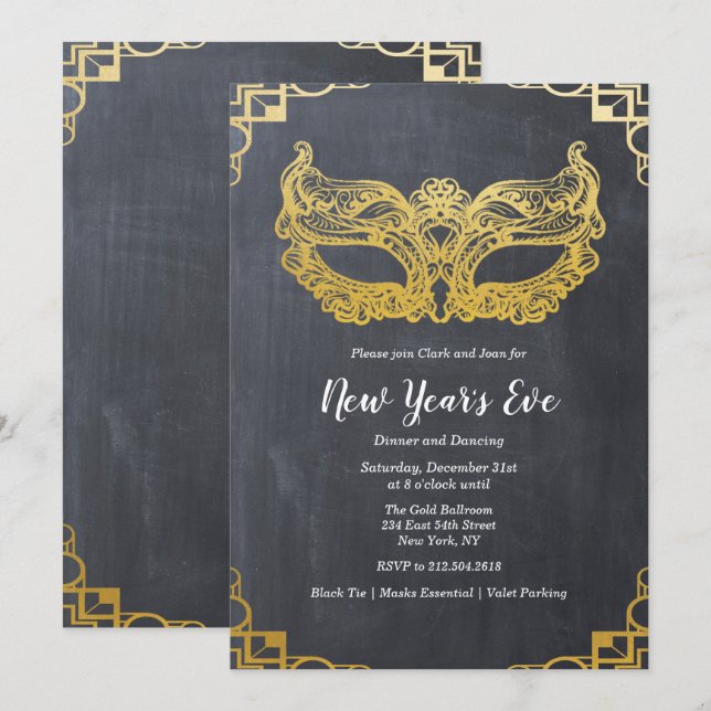 Invitación a la máscara de oro de Año Nuevo (Anverso / Reverso)