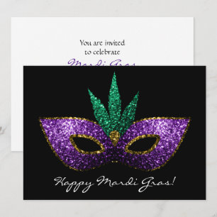 Invitación a la máscara de oro verde morado mardi