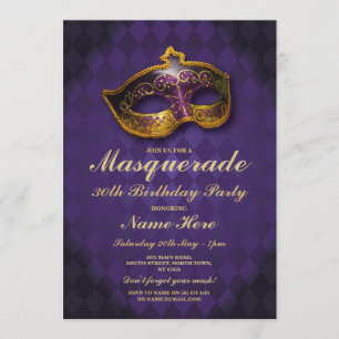 Invitación a la máscara púrpura de oro de la fiest