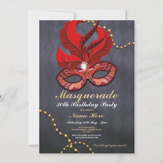 Invitación a la máscara roja de oro de la fiesta d (Anverso)