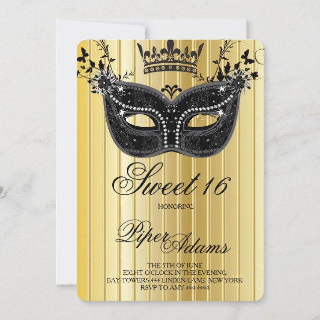 Invitación a la Mascarada de Oro y Dulce Negro 16 (Anverso)