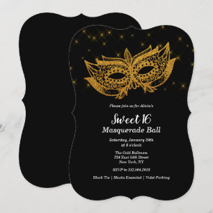 Invitación a la Mascarada Dulce 16 Gold Mask
