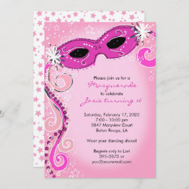 Invitación a la mascarada: dulce rosa 16 bolas