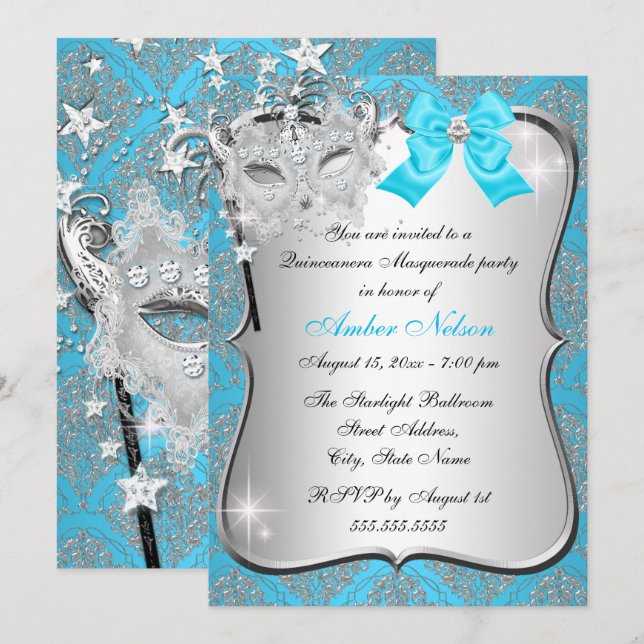Invitación a la mascarada Quinceanera de la máscar (Anverso / Reverso)