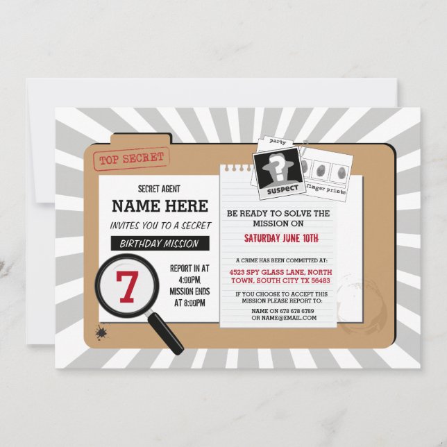 Invitación a la misión de detectives de cumpleaños (Anverso)