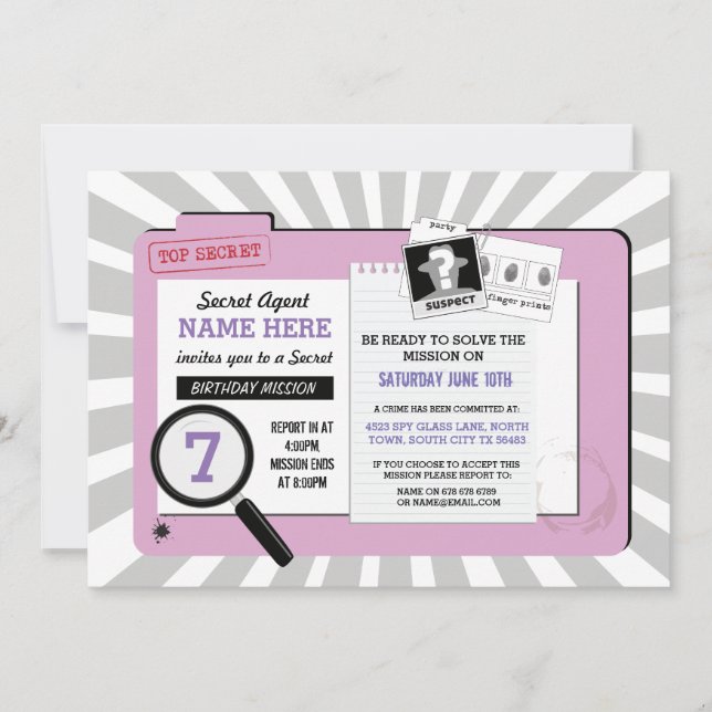 Invitación a la misión PinkDetective Agente Secret (Anverso)
