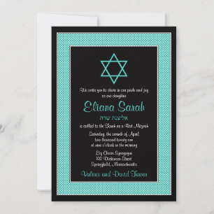 Invitación a la Mitzvah de Dot de Polka Negro Azul
