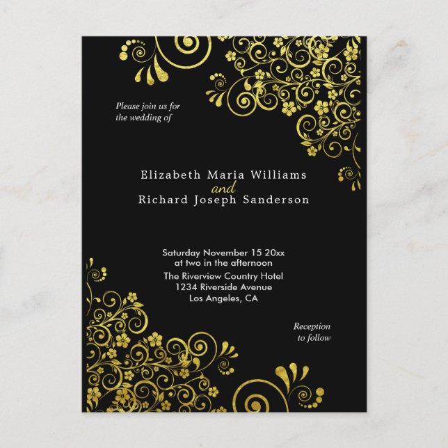 Invitación a la moda de la Boda de Oro Negra Sitio (Anverso)