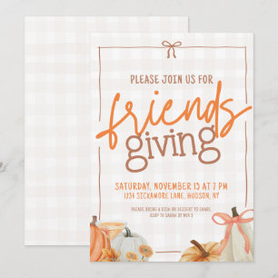 Invitación a la moda de la calabaza Bow Plaid Frie