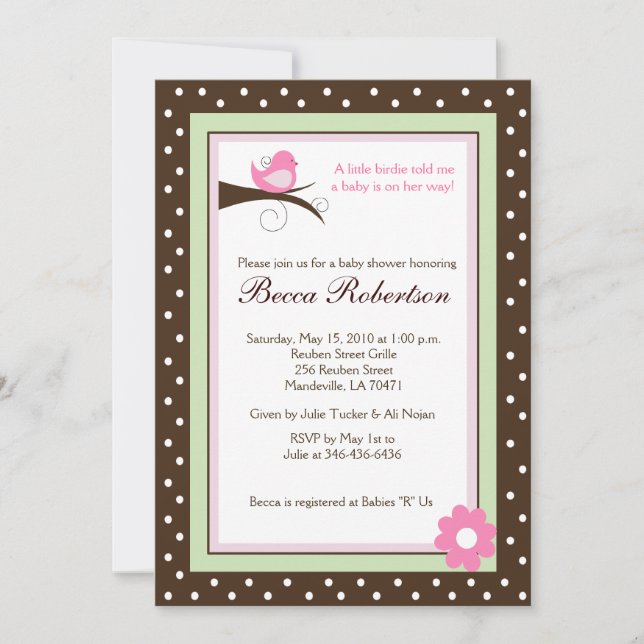 Invitación a la moda de Little Birdie Baby Shower  (Anverso)