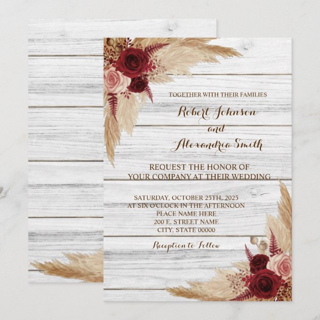 Invitación a la Moda de País Boda de Grass Pampas (Anverso / Reverso)